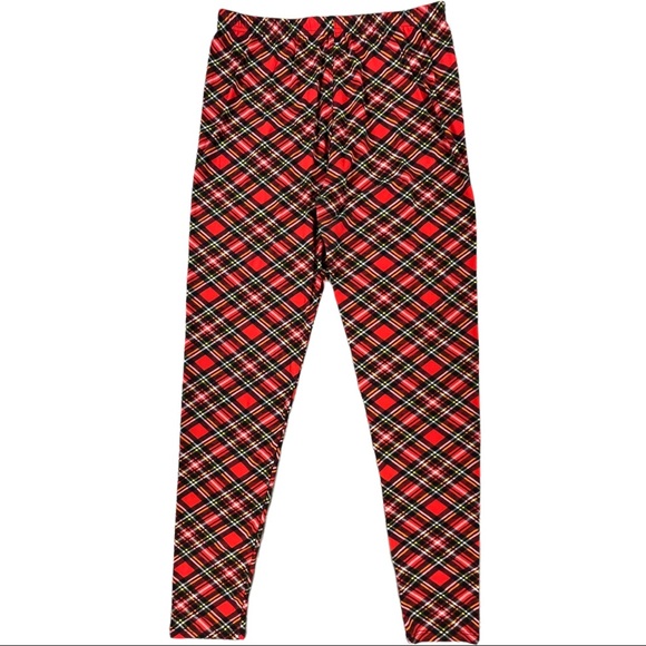 Plus size red, black, white, & yellow soft plaid Christmas colored leggings EUC - Picture 6 of 11